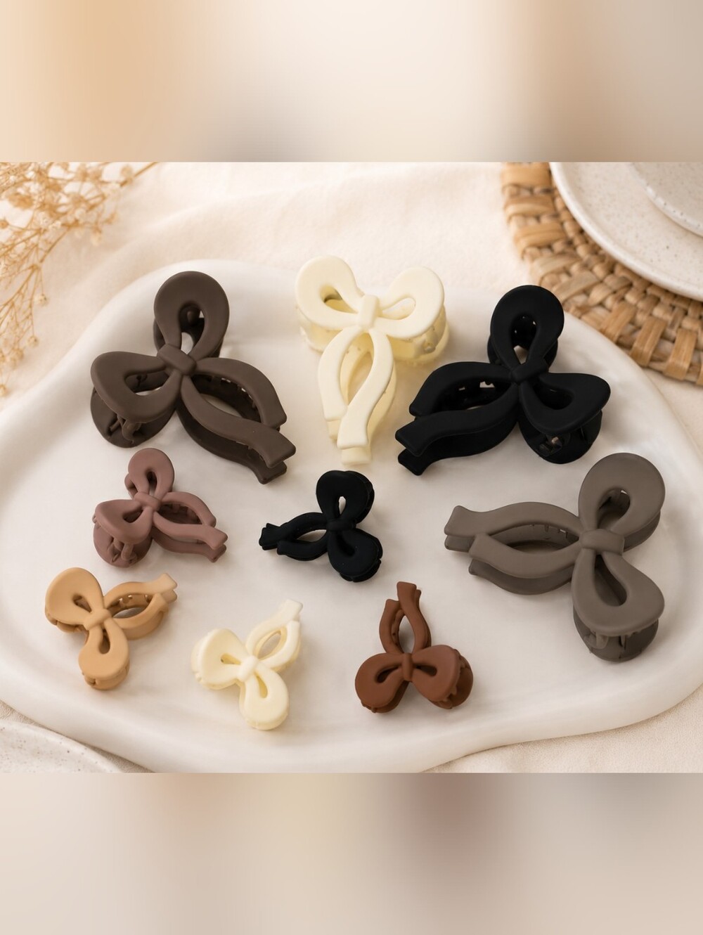 Bow Hair Claw Clip Set - Neutral Colors Minimalist Cleangirl Boho New